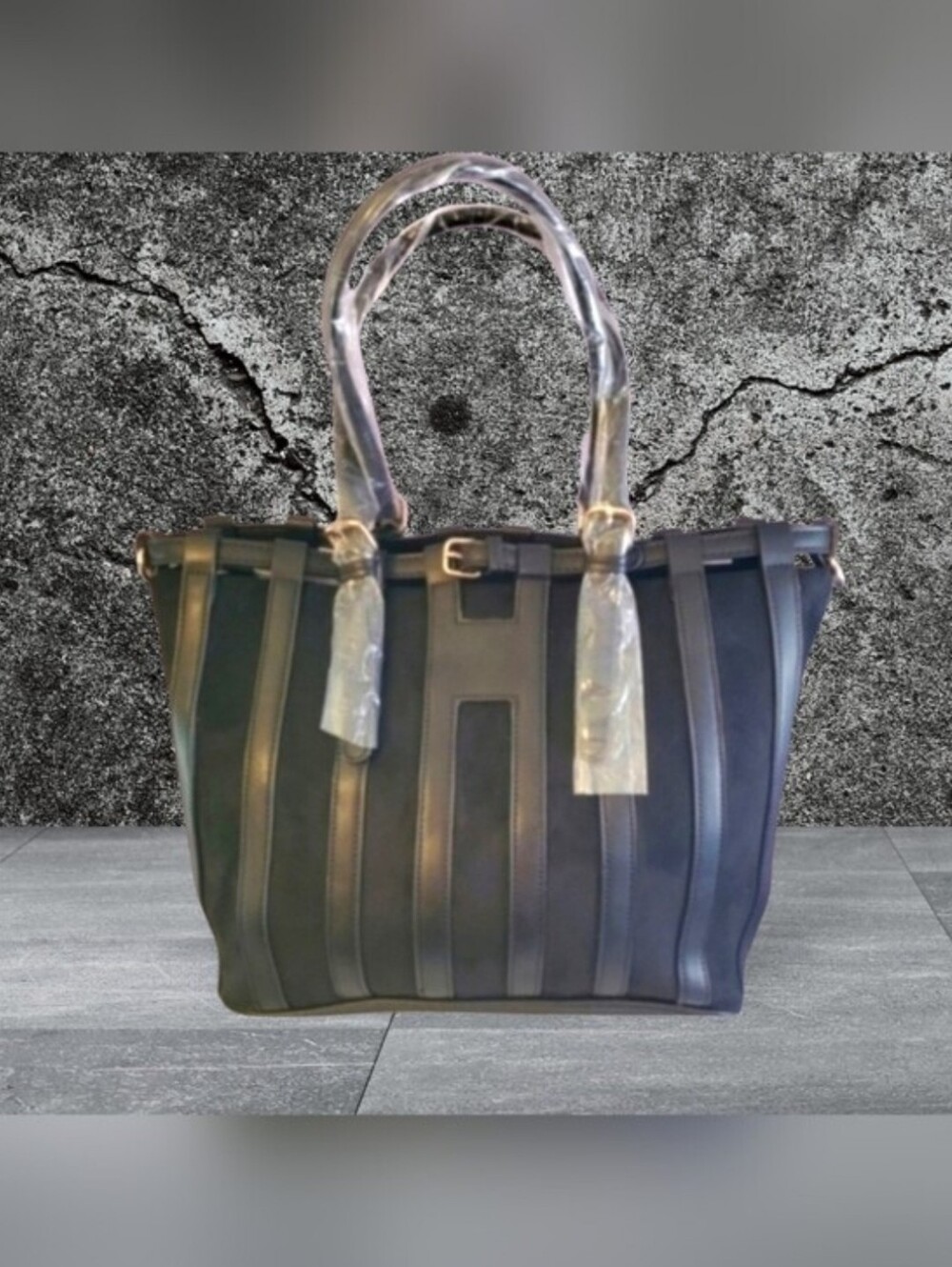 Stylish Black Shoulder Bag - Faux Suede Tote